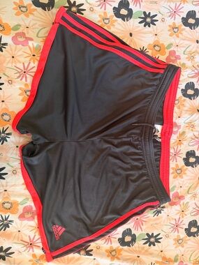 adidas Black Athletic Shorts with Red Trim and Logo